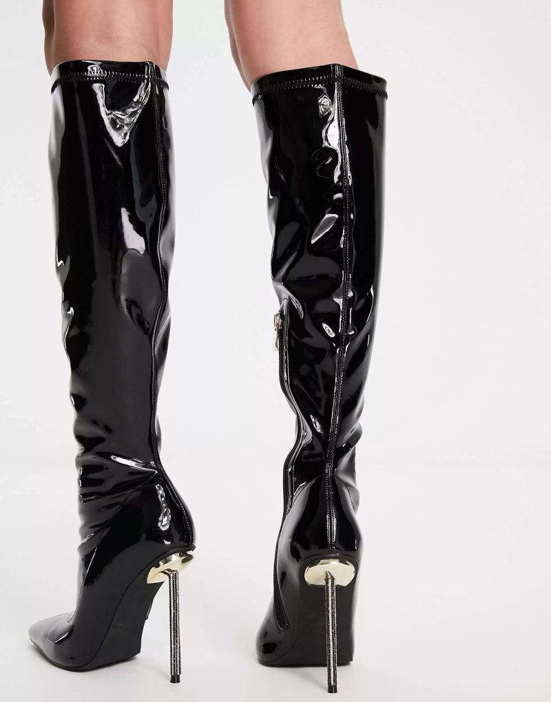 Сапоги до колена Simmi London Demi на шпильке со стразами черного цвета Simmi Clothing