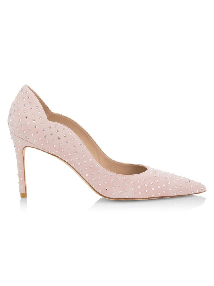 Замшевые туфли с зубцами, украшенные кристаллами Stuart Weitzman, цвет Light Pink