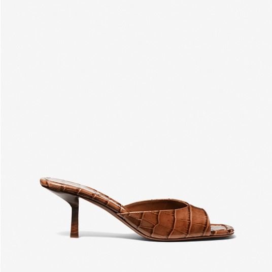 Мюли на каблуке с тиснением под крокодила Michael Kors Anita Crocodile Embossed Leather, коричневый